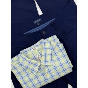 Peter Millar Crown Crafted Size 35x32 Golf Pants‎ & Plaid 100% Cotton Size L Top